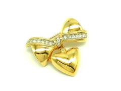 ■美品■ NINA RICCI ニナリッチ ラインストーン リボン ハート ピンブローチ ピンバッジ アクセサリー ゴールド系 DH7208