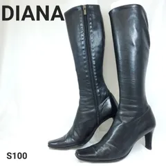 ダイアナ　ロングブーツ　サイドジップ　スクエアトゥ　ブラック　24cm　レザー