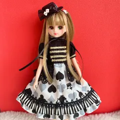 リカちゃん　トランプ柄　ロリータワンピースセット　ブラック×グレー　アリス　ドレス