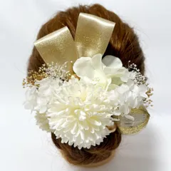 成人式　卒業式　結婚式　前撮り　和装　振袖　袴　プリザーブドフラワー　髪飾り　タンポポ　あじさい　リボン　かすみそう　水引き　金箔