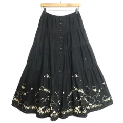 インゲボルグ★前開きローンスカート サイズS 黒系 ふんわりギャザー♪キュートな花柄&無地♪z14923