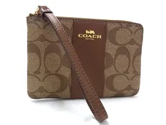 ■新品同様■ COACH コーチ シグネチャー PVC×レザー ミニ マルチポーチ マルチケース 小物入れ ブラウン系 DJ1073