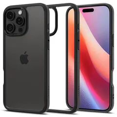 【17年社歴の技術力】Spigen iPhone 16 Pro Max ケース クリア ストラップホール 米軍MIL規格 バンパー 耐衝撃 ウルトラ・ハイブリッド ACS07996 (マット・ブラック)