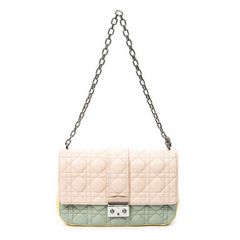 DIOR ディオール ミディアム トリコロール ミス ディオール フラップ ベージュ/ミントグリーン/イエロー カナージュラムスキンレザー A