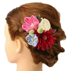 髪飾り 成人式 振袖 浴衣 卒業式 袴 結婚式 2点セット 赤 ピンク 水色 花 和 洋 かんざし 手作り 簪 つまみ細工 ちりめんフォーマル 花飾り 玉飾り ブライダル W28 303-201 p854　Si