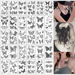 【新着商品】30枚セット 12週間保存 シンプルセルフシール 美学を楽しむ 自分らしさをアピール レディースタトゥーシール 165パターン バタフライタトゥーシール ブラック 防水タトゥーシール ファッションタトゥーシール タトゥーシール