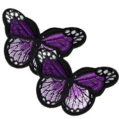 【迅速発送】ドナリー 蝶々 ワッペン 2枚セット アイロン アップリケ 刺繍 ハンドメイド 手芸 DIY リメイク 補修 (パープル 大(6.9cm*4.6cm))