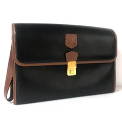 ■美品■CELINE セリーヌ　セカンドバッグ　トリオンフロゴプレート　レザー　本革　ブラック×ブラウン　ゴールド金具　イタリア製　刻印あり　メンズ