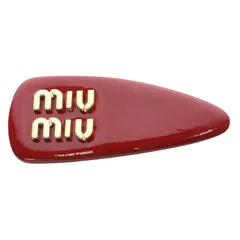 ミュウミュウ miumiu パテントレザー ヘアクリップ バレッタ メタルロゴ レッド /YO19 ■OHのサムネイル
