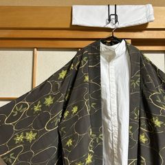 メンズ　着物　羽織　和風　和モダン　ビッグサイズ　ビッグシルエット　かっこいい　カジュアル着物　和洋折衷　和モード　和洋ミックスコーデ　グリーン系　まとめ売り2点セット