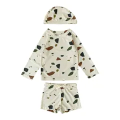 ☆ ストーン ☆ 130cm ☆ 水着 セパレート 男の子 3点セット 水着 帽子付き 男の子 3点セット 長袖ラッシュガード スイムパンツ 長袖 ラッシュガード パンツ セパレート 子ども用水着 子供用水着 スイムウェア 帽子 セット ぼうし