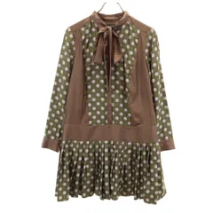 Banana Republic バナナリパブリック シルク 総柄 長袖 ブラウス ワンピース 2 カーキ系 レディース 古着