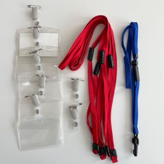 まとめ商品　12点セット　吊り下げ ネックストラップ5個　／　　名札入れ　名札クリップ　5個　／　バンドクリップ　2個