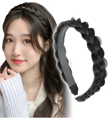 [Herbeluemily] カチューシャ 三つ編み 三編み ヘアバンド ヘアアレンジ 簡単 ヘアアクセ 髪飾り 可愛い ブラック [ブラック]