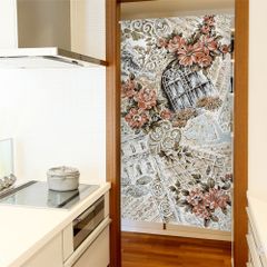 【SIMON BAKER】のれん 85x150cm「コラージュ」【日本製】暖簾 家紋 目隠し 花のれん 植物 伊藤若冲【匿名配送ネコポス 全国送料無料】