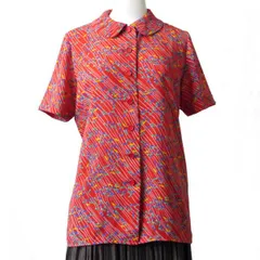 YVES SAINT LAURENT お魚柄♪丸襟シャツブラウス（赤系）