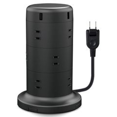 【特価セール】& USB×5ポート 12個口 ] [ 固定パーツ付 延長コード 雷ガード ほこりシャッター タワー型 2m 電源タップ ブラック エレコム ECT-0720BK