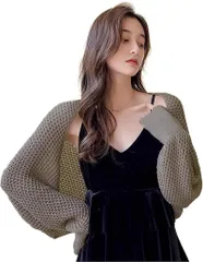 レディース カーディガン 透かし編み シースルー 網目 ゆったり メッシュ カジュアル ボレロ UV カット トップス 長袖 ニット レイヤード 5カラー カーデ かーでぃがん 冷房 紫外線 対策 防寒 ボレロ 春 夏 秋 冬  [ブラウン] [ポリエステル]