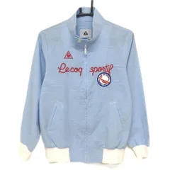 【超美品】ルコック ジャケットブルゾン ライトブルー×白 チェック ロゴ刺しゅう レディース M ゴルフウェア le coq sportif