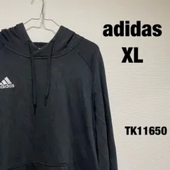 adidas フードパーカー 長袖 XL ブラック ワンポイント ロゴ マフポケット 裏起毛 秋冬 アディダス RN88387 古着 TK11650