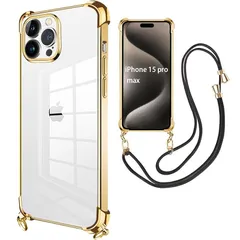 weiaoluo iphone 15 pro max ケース クリア ショルダー 耐衝撃 iphone 15pro max スマホケースアイフォン 15pro max バンパー 携帯カバー 斜めがけ 薄型 TPU 軽量 肩がけ 首掛け 紐付き ストラップ付 1