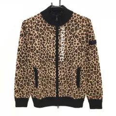 【新品】パーリーゲイツ ニットジャケット ライトブラウン×黒 レオパード柄 カシミヤ混 レディース 0(S) ゴルフウェア PEARLY GATES