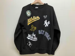 MLB トレーナー スウェット ヤンキース マルチ柄 クルーネック スウェット 裏起毛 ブラック サイズL メンズ
