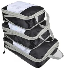 【特価商品】3点セット 圧縮 出張 メッシュタイプ 軽量 持ち運び簡単 便利 旅行 撥水 圧縮袋 トラベル ポーチ [SAISAC] 衣類 仕分け 整理（ブラック）