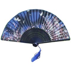 【色: ブルー】中国扇子 扇子 扇子袋 扇 和風 和装 高級シルク 正絹 綺麗