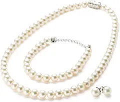 aniva・organic(アニバ・オーガニック) 人工真珠 あこや・本真珠にも劣らない美しい輝き パールネックレス ブレスレット ピアス 金属アレルギー対応 3点(［01-01］ ［ホワイト］ ［ブレスレット,  ［01］ 全長45cm)