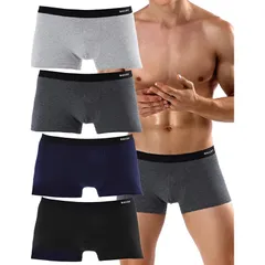 [BALLOT] ボクサーパンツ メンズ 下着 吸水速乾 4枚セット (JP, アルファベット, L, ブラック/グレー/ライトグレー/ネイビー)