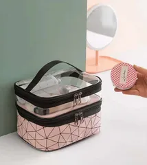 ★スタッフおすすめ★ メイクポーチ 大容量 持ち運び収納バッグ 透明メイクボックス/化粧道具ミニポーチ/整理整頓グッズ軽量 ２層構造 化粧ポーチ 小物入れ 旅行お おすすめ おしゃれ