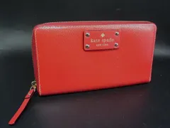 ■美品■ kate spade ケイトスペード レザー ラウンドファスナー 長財布 ウォレット 札入れ 小銭入れ レッド系 DJ4893