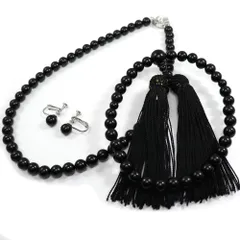 天然ジェットネックレス・イヤリングorピアス・数珠（念珠） 3点セット8.0mm珠