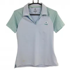 【超美品】アディダス 半袖スキッパーシャツ ライトブルー×グリーン 袖・襟裏ボーダー  レディース XS ゴルフウェア adidas