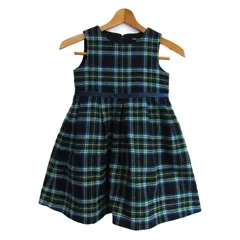 べべ ワンピース トップス ノースリーブ チェック柄 キッズ 女の子用 130サイズ 青×黄×紺 BeBe 【中古】