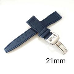 21mm 腕時計 ベルト ネイビーブルー 紺 Dバックル付 【対応】IWC ポルトギーゼ パイロット ポートフィノ等