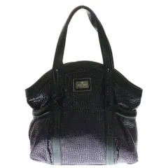 GIORGIO ARMANI (ジョルジオアルマーニ) スクエアロゴプレート クロコ型押し スウェード パテント コンビレザー トートバッグ パープル/ブラックのサムネイル