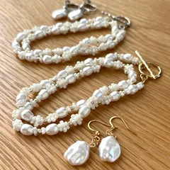 【ビーズステッチキット】パールネックレス＆イヤーアクセサリー