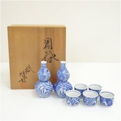 源右衛門】古伊万里の伝統 名窯 源右衛門作 祥瑞手丸紋山水絵 瓢形徳利 