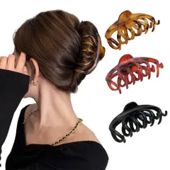 【特価商品】バンスクリップ クリップ 大きめ 大きめ 花 韓国 おしゃれ 大人 髪留め 可愛い 毛量多い ヘアークリップ 髪ドメクリップ 日常 3個セット 通勤 通学 ヘアクリップ プレゼント ヘアアクセサリ ISHR (ブラック+クリムゾン+イエロー)