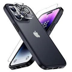 iphone14pro ケース 半透明 カメラレンズ保護付き 耐衝撃 アイフォン14pro ケース 米軍MIL規格 指紋防止 アイホン14プロケース 滑り止め ワイヤレス充電対応 マット感 iphone14プロ 用 カバー 6.1インチ ブラック gogo 1