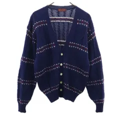 チャップスラルフローレン 70s ヴィンテージ 日本規格 総柄 長袖 ニットカーディガン M ネイビー CHAPS RALPH LAUREN メンズ