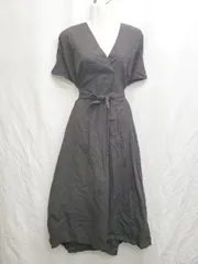 ◇ ⊂ Sunny clouds フェリシモ コットン100% フレンチスリーブ ロング丈 ワンピース サイズM ブラック レディース P  【1409250002168】