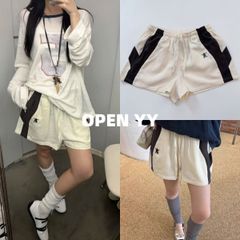 新品 韓国 OPEN  YY 大人気 刺繍 COLOR BLOCK SHORTS 大人気 パンツ スポーツショーツ Y2K 人気 春夏 バンディングウエスト ゆったり着用