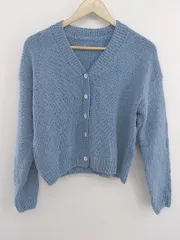 ◇ JUNOAH ジュノア Vネック 長袖 ニット カーディガン ライトブルー レディース E  【1303140014012】