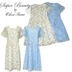 スーパービューティー パワーネット ワンピース レース 半袖 ワンピ Aライン/フレアライン 花模様 総柄 スプリング 2416028 レディース カジュアル パール リボン トップス ジェイシー 春/夏/秋 SuperBeauty