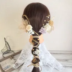 髪飾り ドライフラワー＊結婚式 成人式 卒業式 和装 打掛 振袖 袴~ソラローズ ロープ ネット チュール パール 水引 金箔~くすみピンクパープル 紫 15本