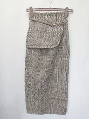 ◇ ⊇ ◎ RESEXXY リゼクシー チェック柄 ロング タイト スカート サイズF グレー ブラック ベージュ系 レディース E  【1411130014512】