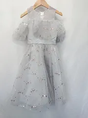 ◇ Θ RerCu レアキュー 花柄 パール 肩あき チュール 膝丈 フォーマル ドレス サイズ110 グレー系 キッズ 子供服 E  【1507100007407】